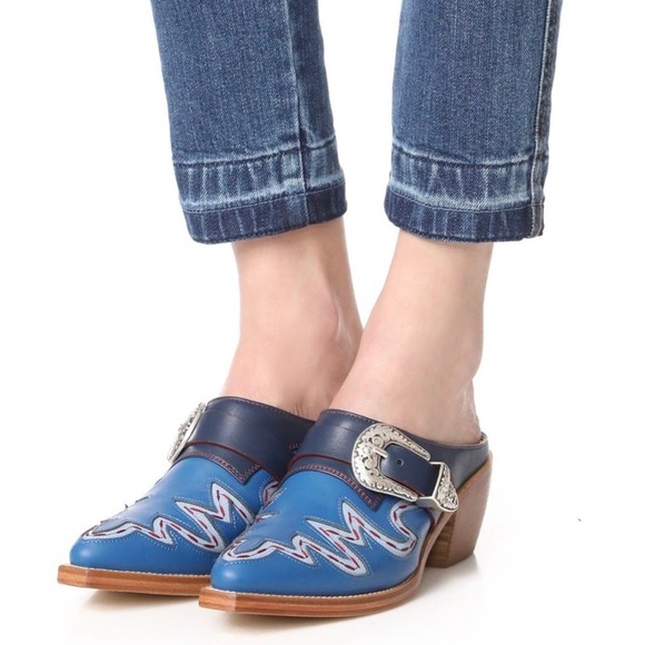 Tommy Hilfiger Collection Womens Blue Cowboy Leather Boot Mules Size 8.5 RARE - Picture 1 of 15
